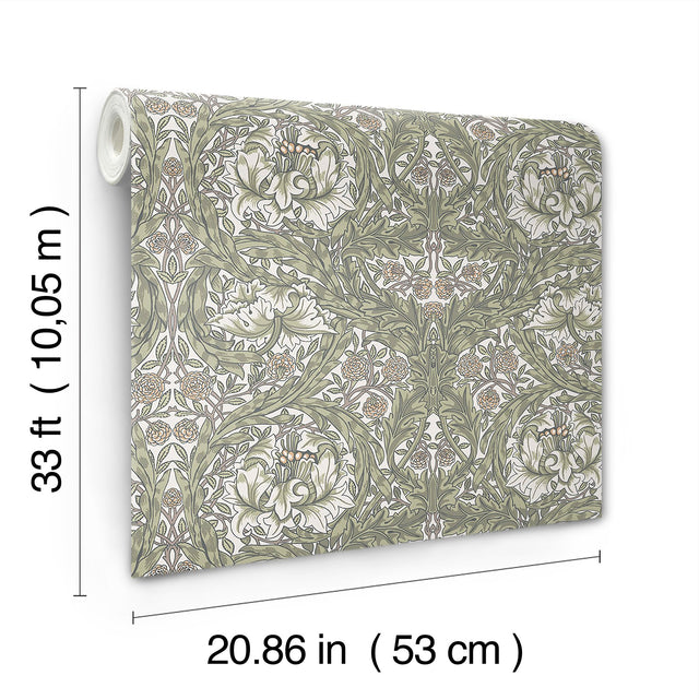 African Marigold Green Floral Wallpaper with Botanical Traditional Motif - A-Street Prints 4153-82023