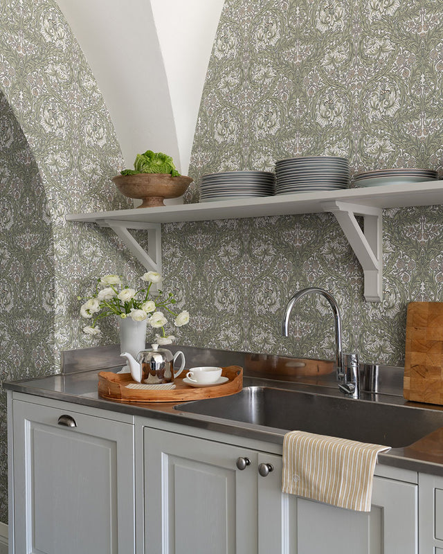 African Marigold Green Floral Wallpaper with Botanical Traditional Motif - A-Street Prints 4153-82023