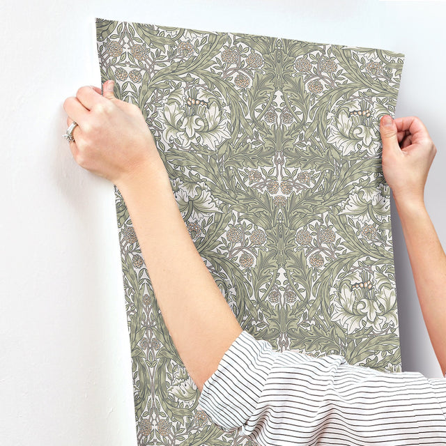 African Marigold Green Floral Wallpaper with Botanical Traditional Motif - A-Street Prints 4153-82023