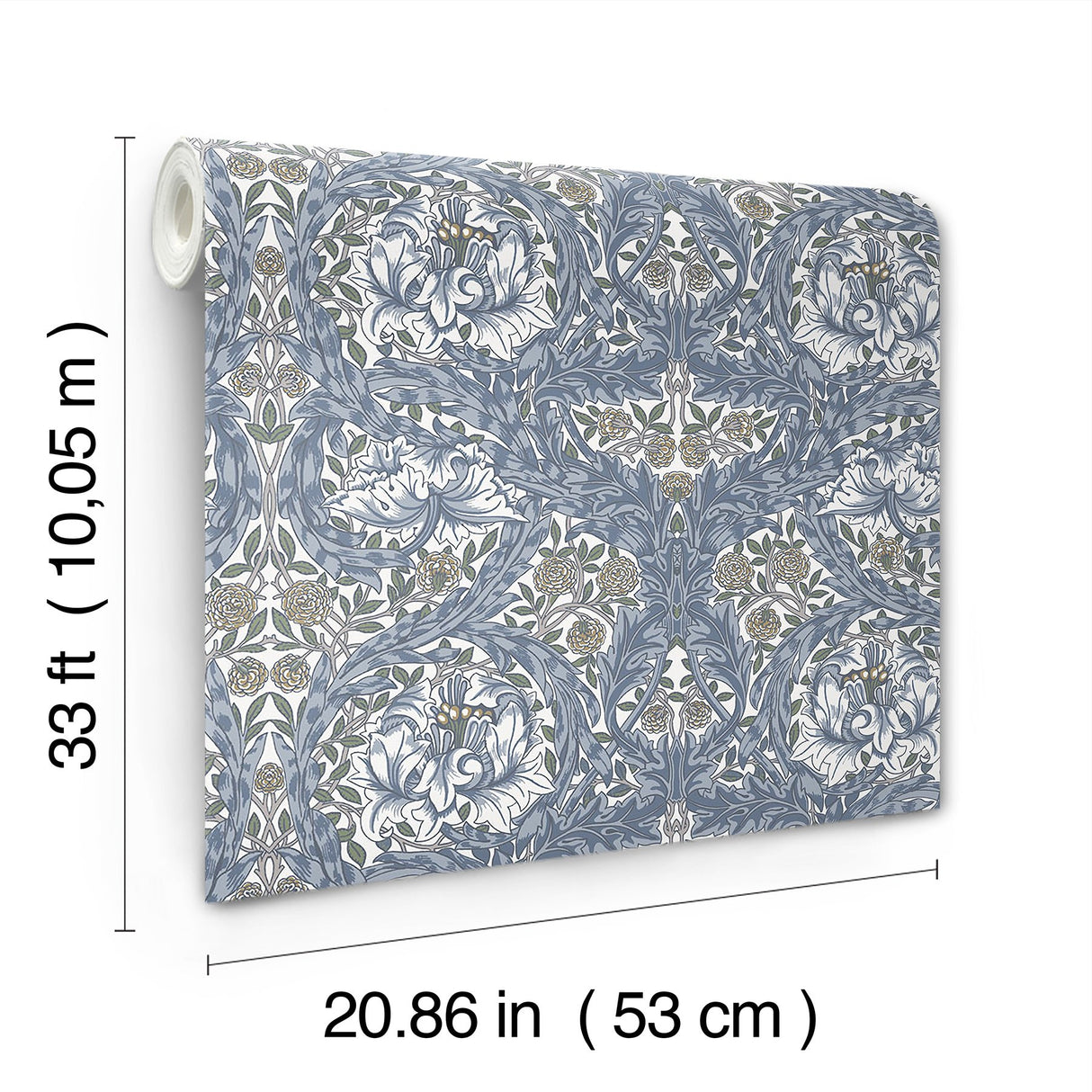 African Marigold Blue Floral Wallpaper with Botanical Traditional Pattern - A-Street Prints 4153-82024