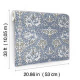 African Marigold Blue Floral Wallpaper with Botanical Traditional Pattern - A-Street Prints 4153-82024