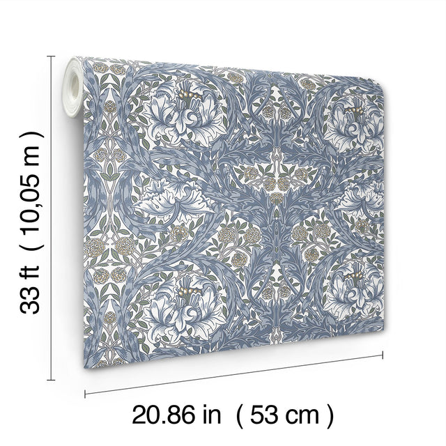 African Marigold Blue Floral Wallpaper with Botanical Traditional Pattern - A-Street Prints 4153-82024