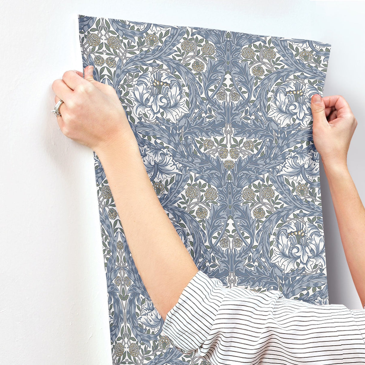 African Marigold Blue Floral Wallpaper with Botanical Traditional Pattern - A-Street Prints 4153-82024