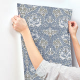 African Marigold Blue Floral Wallpaper with Botanical Traditional Pattern - A-Street Prints 4153-82024