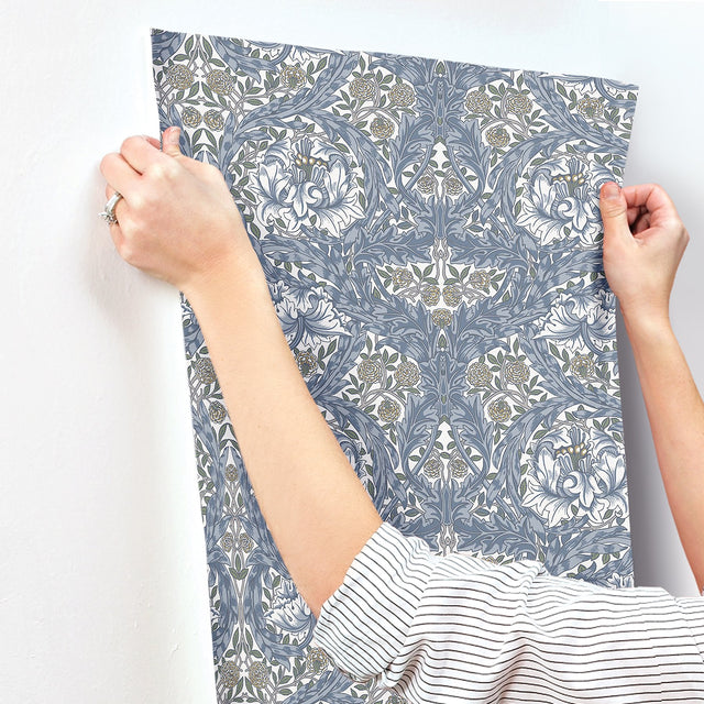 African Marigold Blue Floral Wallpaper with Botanical Traditional Pattern - A-Street Prints 4153-82024
