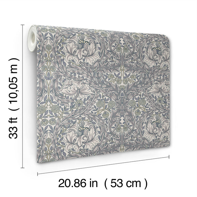 African Marigold Grey Floral Wallpaper with Botanical Traditional Pattern - A-Street Prints 4153-82025