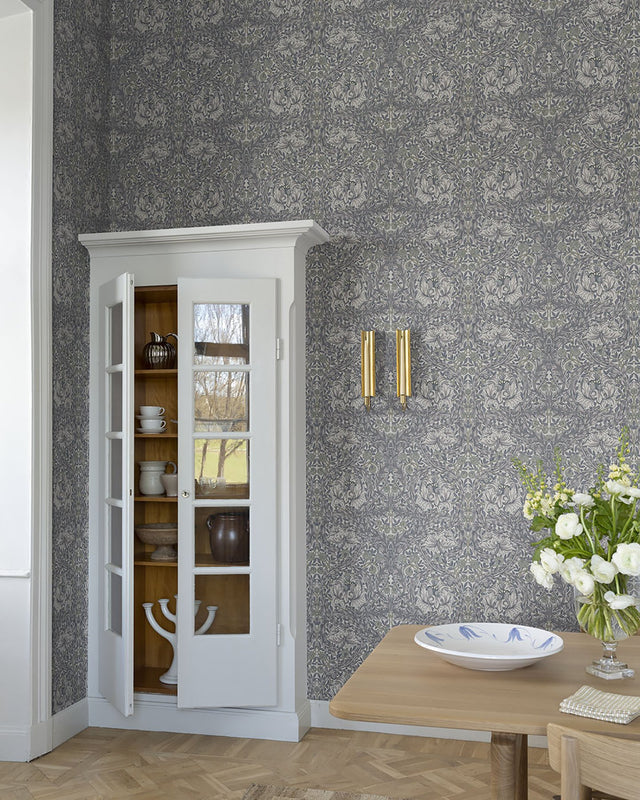 African Marigold Grey Floral Wallpaper with Botanical Traditional Pattern - A-Street Prints 4153-82025