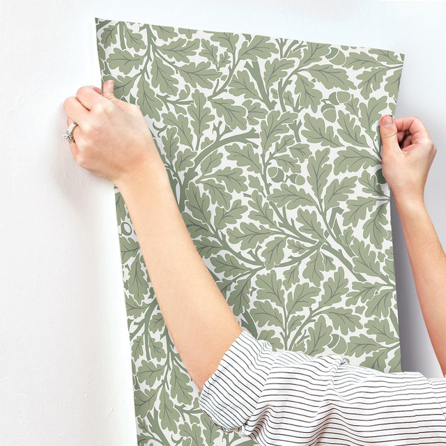 Oak Tree Green Leaf Wallpaper with Botanical Leaves Pattern - A-Street Prints 4153-82028