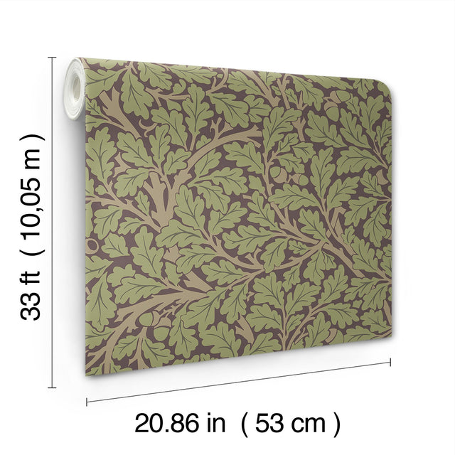 Oak Tree Plum Leaf Wallpaper with Botanical Leaves Pattern - Brewster 4153-82029