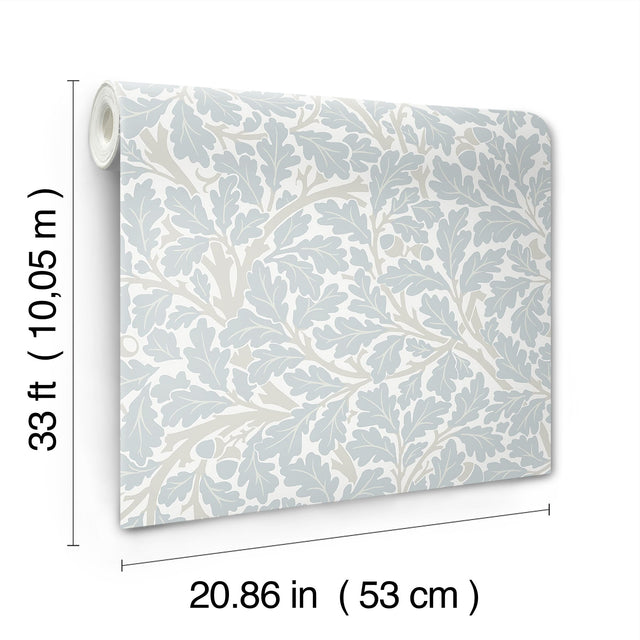 Oak Tree Sky Blue Leaf Wallpaper with Botanical Leaves Pattern, Traditional Style - A-Street Prints 4153-82031