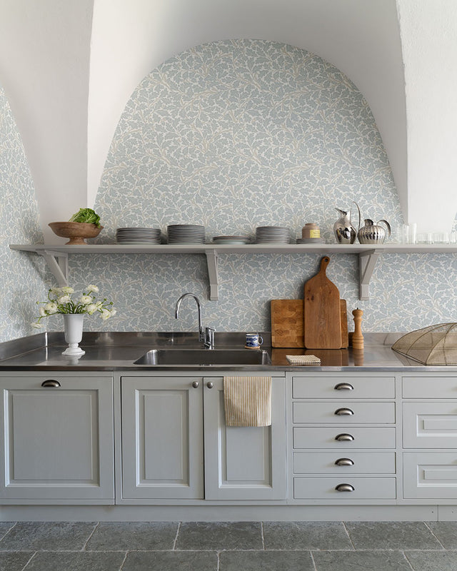 Oak Tree Sky Blue Leaf Wallpaper with Botanical Leaves Pattern, Traditional Style - A-Street Prints 4153-82031