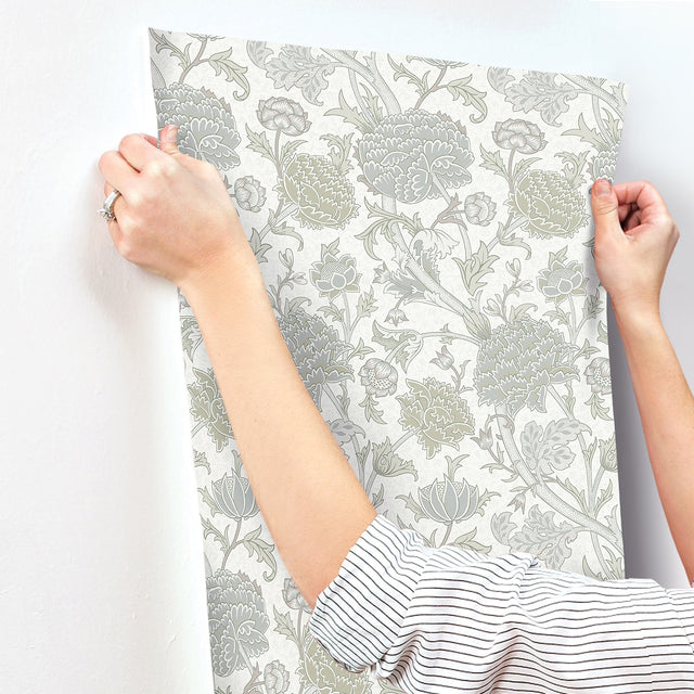 Cray Light Green Floral Trail Wallpaper with Botanical Flowers Pattern, Traditional Style - A-Street Prints 4153-82032