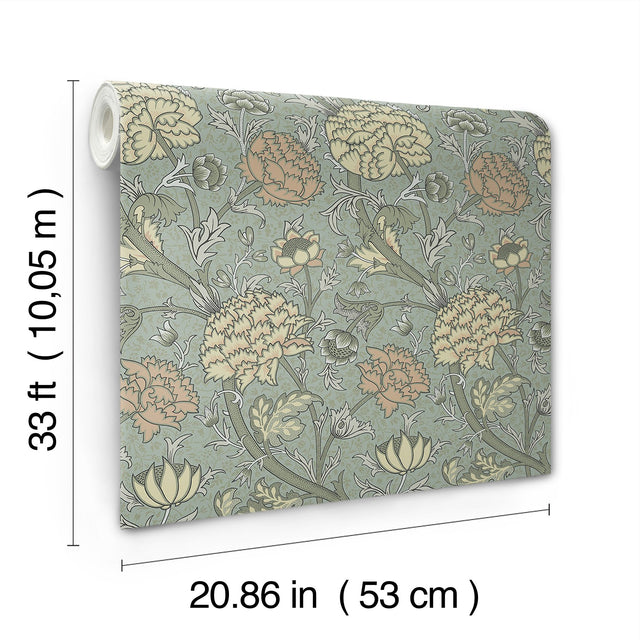 Cray Light Blue Floral Trail Wallpaper with Botanical Flowers Pattern, Traditional Style - Brewster 4153-82034