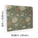 Cray Sea Green Floral Trail Wallpaper with Botanical Flowers Pattern, Traditional Style - A-Street Prints 4153-82035