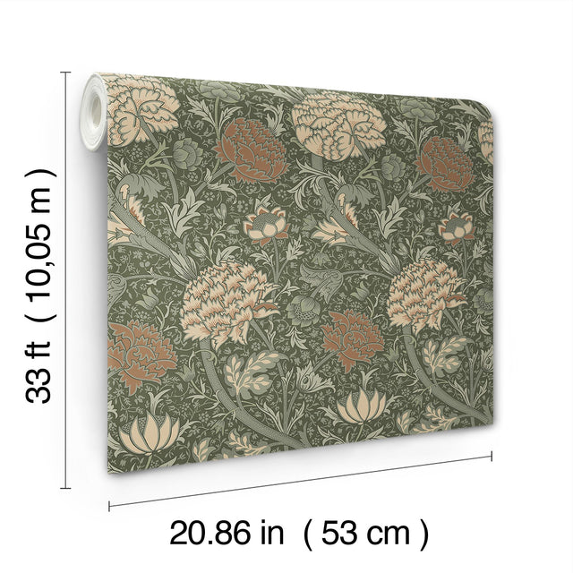 Cray Sea Green Floral Trail Wallpaper with Botanical Flowers Pattern, Traditional Style - A-Street Prints 4153-82035