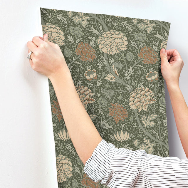 Cray Sea Green Floral Trail Wallpaper with Botanical Flowers Pattern, Traditional Style - A-Street Prints 4153-82035