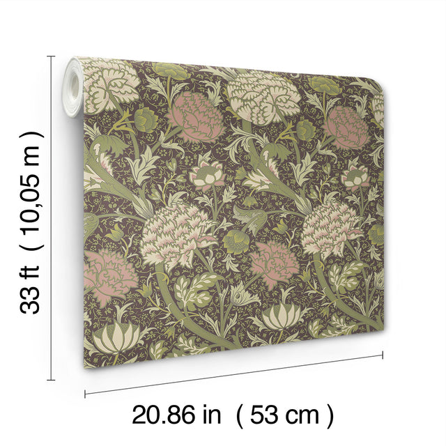 Cray Plum Floral Trail Wallpaper with Botanical Floral Pattern, Traditional Style - A-Street Prints 4153-82036
