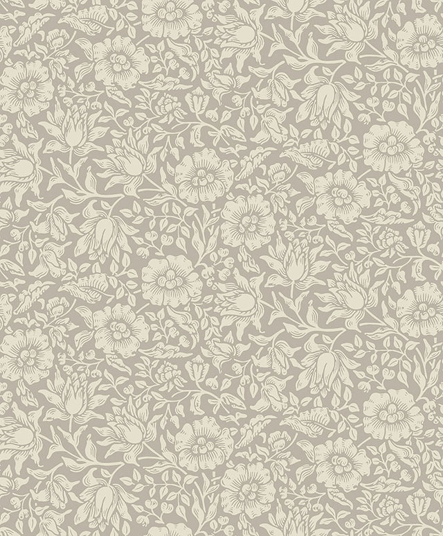 Mallow Grey Floral Vine Wallpaper with Traditional Botanical Pattern - Brewster 4153-82038