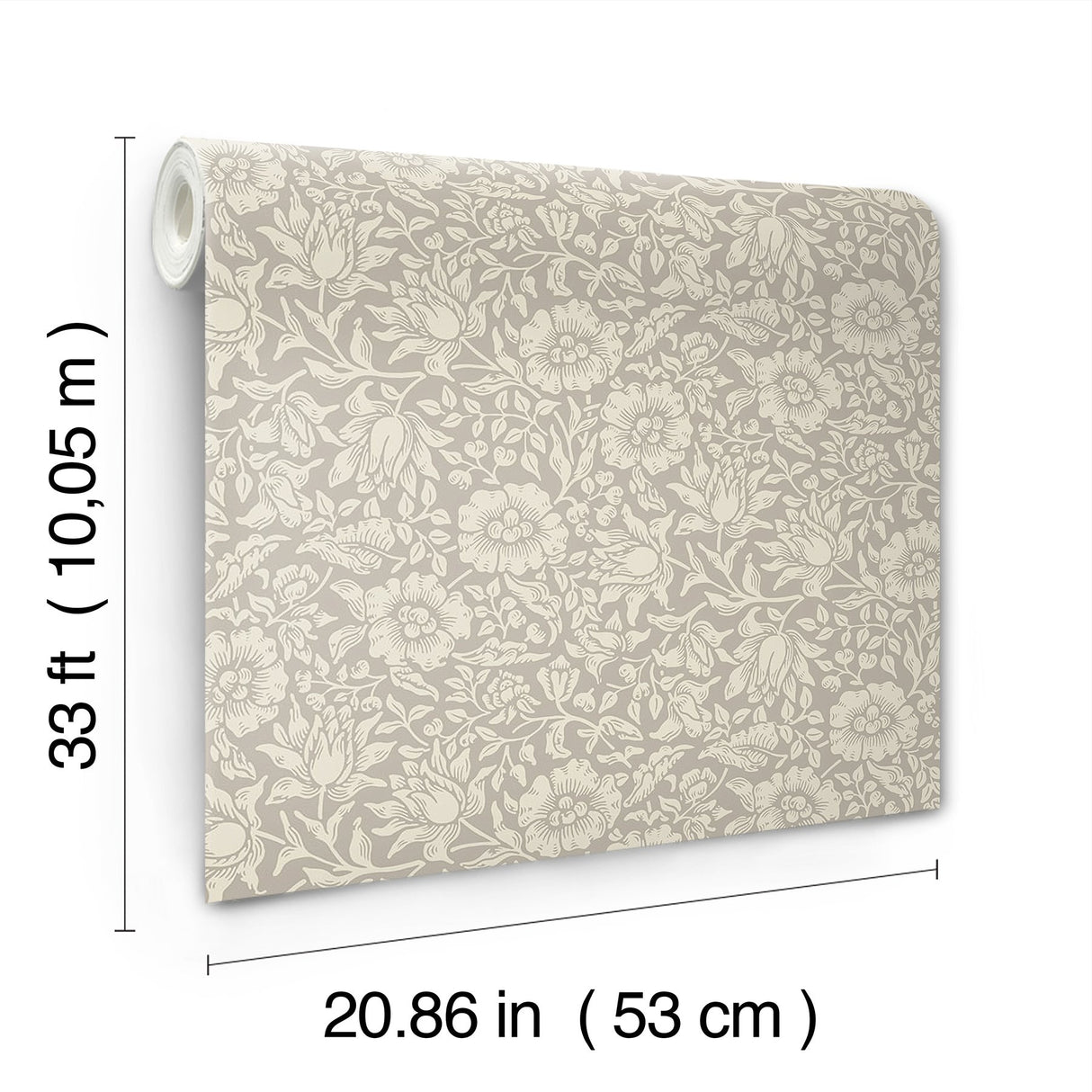 Mallow Grey Floral Vine Wallpaper with Traditional Botanical Pattern - Brewster 4153-82038
