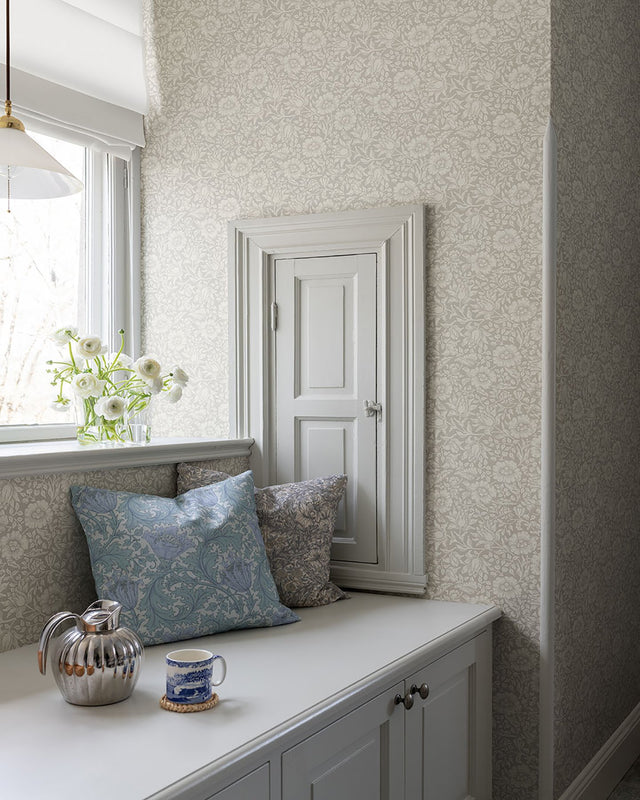 Mallow Grey Floral Vine Wallpaper with Traditional Botanical Pattern - Brewster 4153-82038