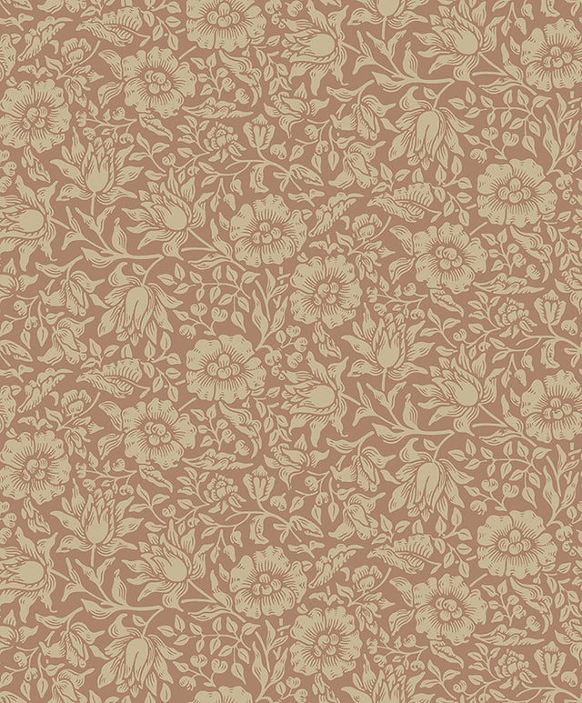 Mallow Rose Floral Vine Wallpaper with Traditional Botanical Flower Pattern - Brewster 4153-82040