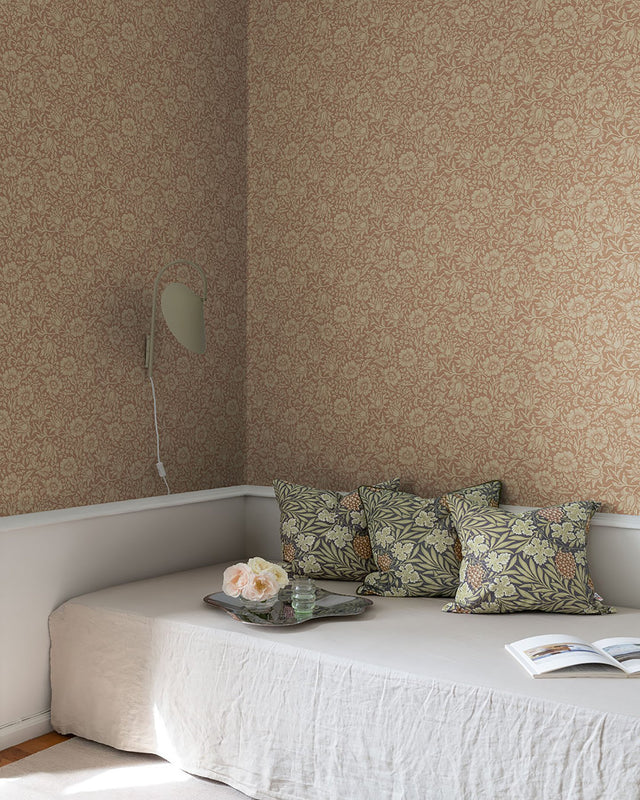 Mallow Rose Floral Vine Wallpaper with Traditional Botanical Flower Pattern - Brewster 4153-82040