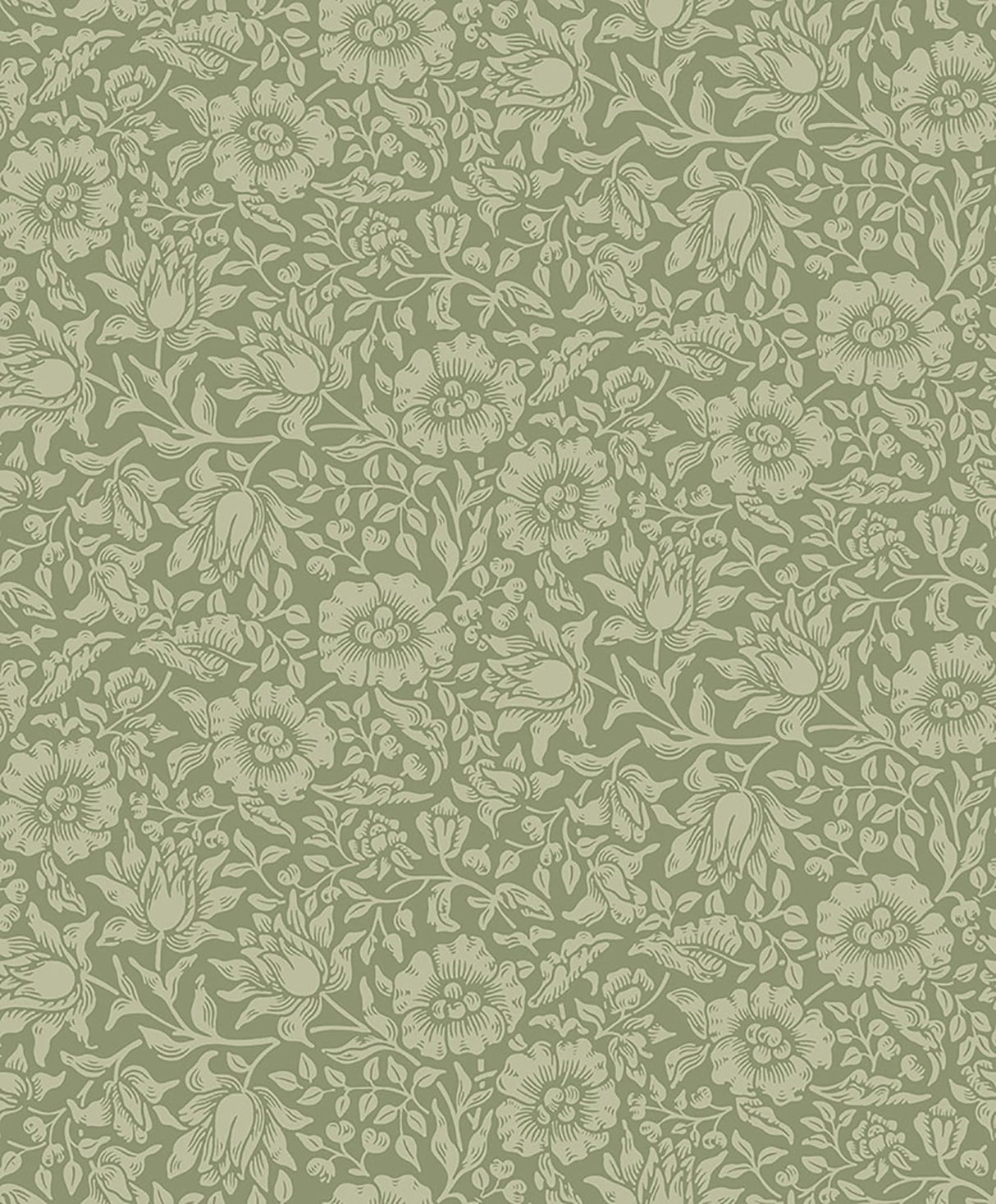 Mallow Green Floral Vine Wallpaper with Botanical Flowers Pattern, Traditional Style - A-Street Prints 4153-82041