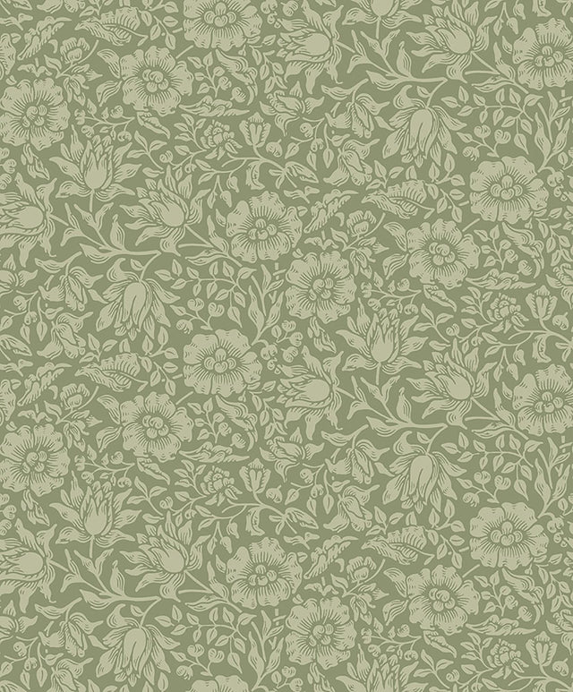 Mallow Green Floral Vine Wallpaper with Botanical Flowers Pattern, Traditional Style - A-Street Prints 4153-82041