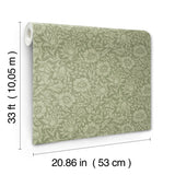Mallow Green Floral Vine Wallpaper with Botanical Flowers Pattern, Traditional Style - A-Street Prints 4153-82041