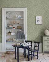 Mallow Green Floral Vine Wallpaper with Botanical Flowers Pattern, Traditional Style - A-Street Prints 4153-82041