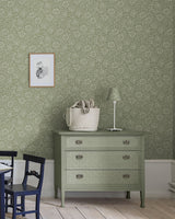 Mallow Green Floral Vine Wallpaper with Botanical Flowers Pattern, Traditional Style - A-Street Prints 4153-82041