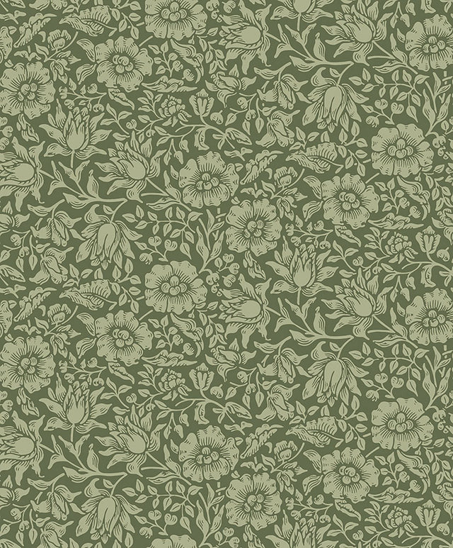 Mallow Dark Green Floral Vine Wallpaper with Botanical Floral Pattern - A?Street Prints 4153-82042
