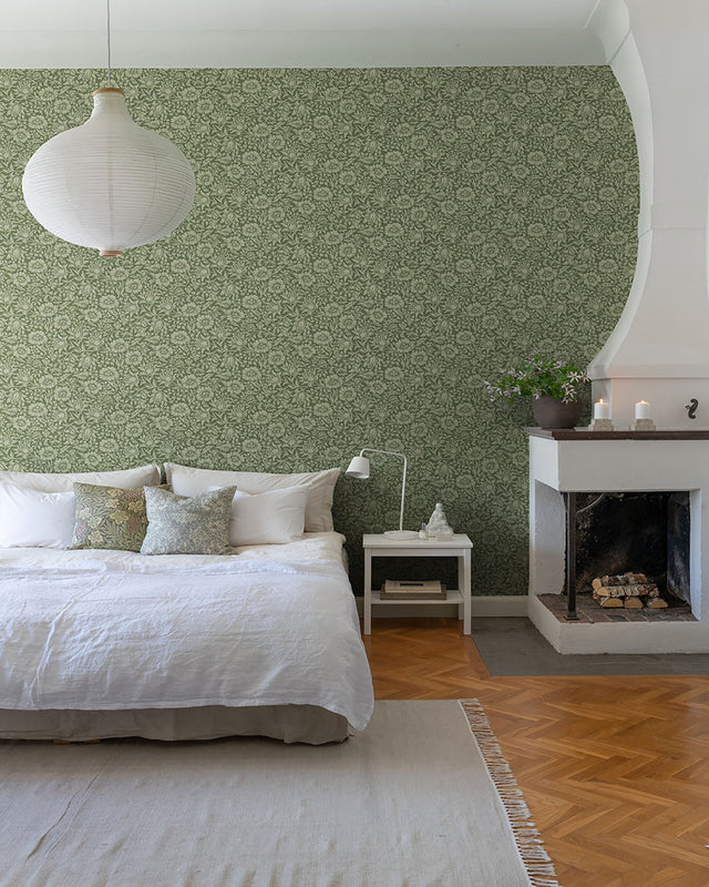 Mallow Dark Green Floral Vine Wallpaper with Botanical Floral Pattern - A?Street Prints 4153-82042