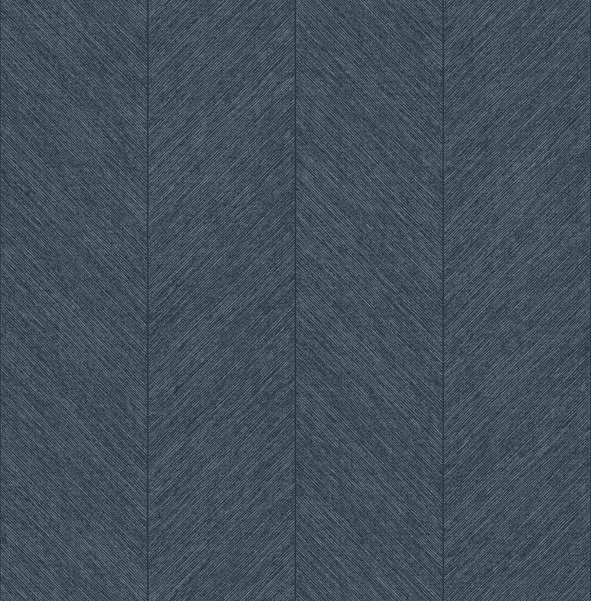 Kallam Indigo Chevron Wallpaper roll showing textured chevron pattern in deep blue.