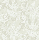 Anita Dove Woodland Floral Wallpaper sample showing pale grey botanical silhouettes with metallic accents.
