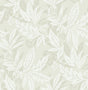 Anita Dove Woodland Floral Wallpaper sample showing pale grey botanical silhouettes with metallic accents.