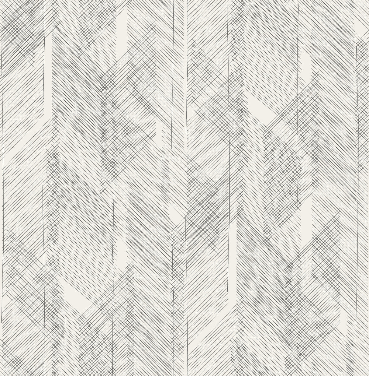 Bryant Black Crosshatch Wallpaper roll with modern crosshatched geometric pattern in black on white