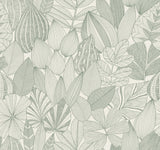 Mathias Green Botanical Wallpaper leaf pattern in green on white