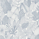 Mathias Blue Botanical Wallpaper by A-Street Prints – pattern detail and room scene