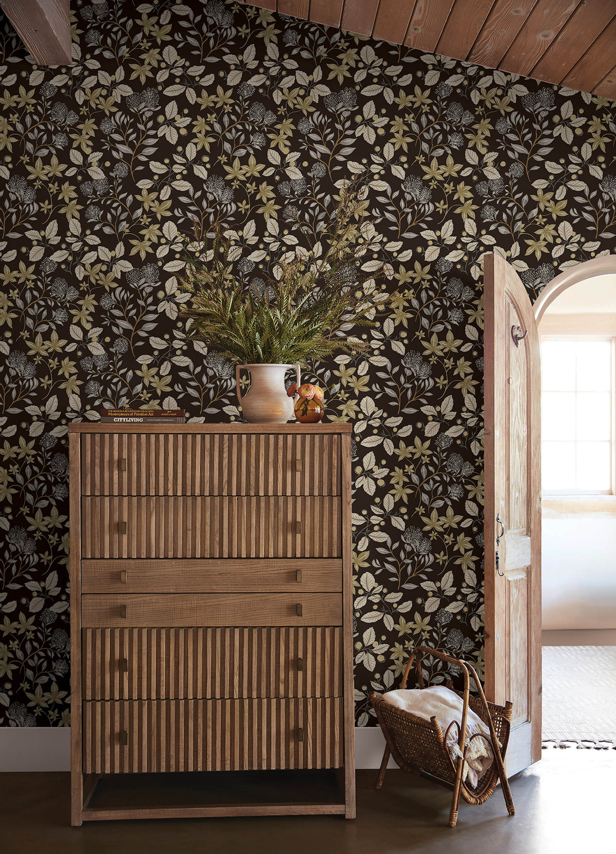 Mildred Black by Scott Living Botanical Trail Non Woven Unpasted Wallpaper - A-Street Prints 4155-72817-Sample