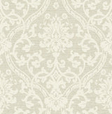 Evette Neutral Damask Wallpaper with Textured Raised Ink Traditional Pattern - Advantage 4157-25009