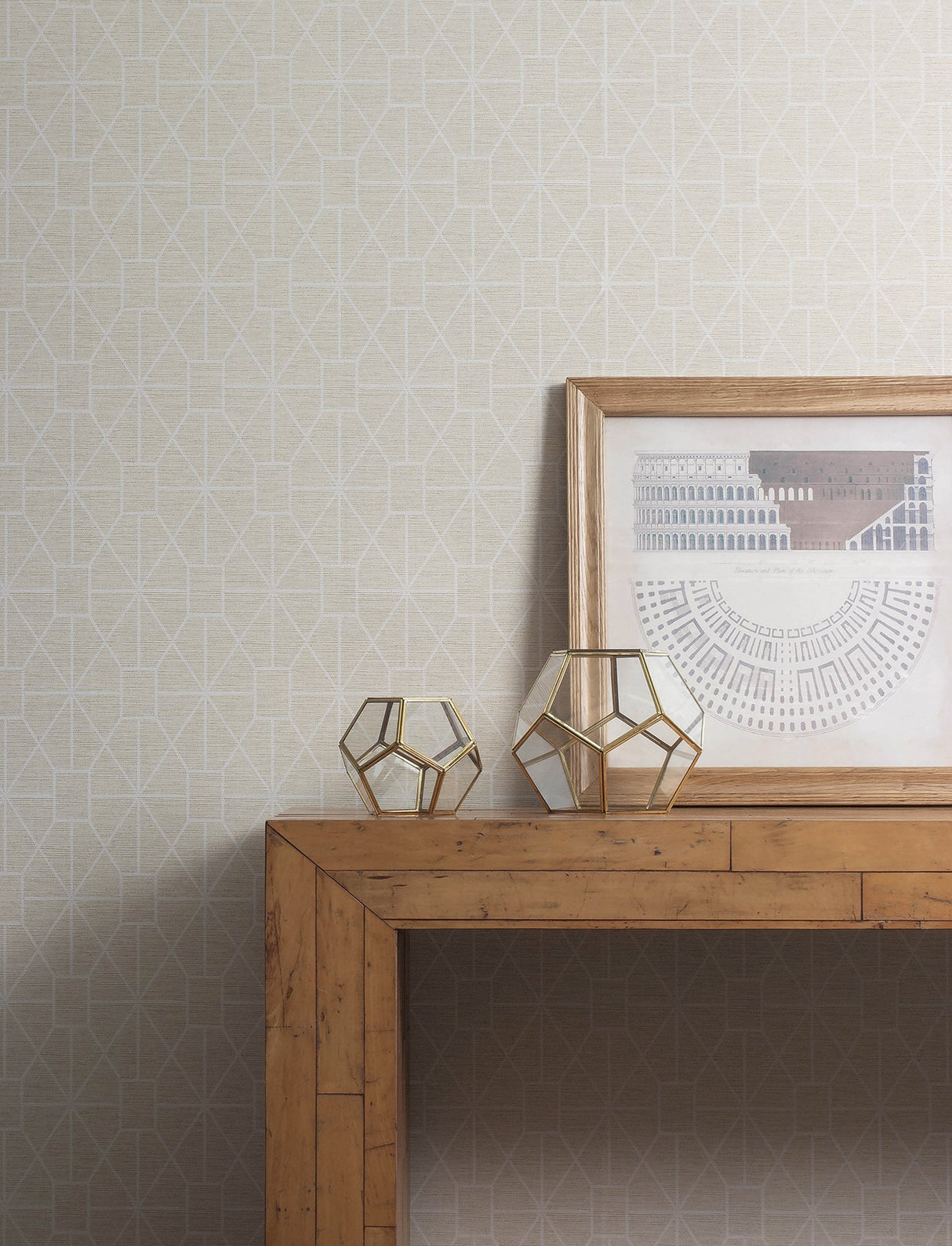 Stevenson Natural Trellis Wallpaper with Metallic Textured Geometric Pattern - Advantage 4157-25014