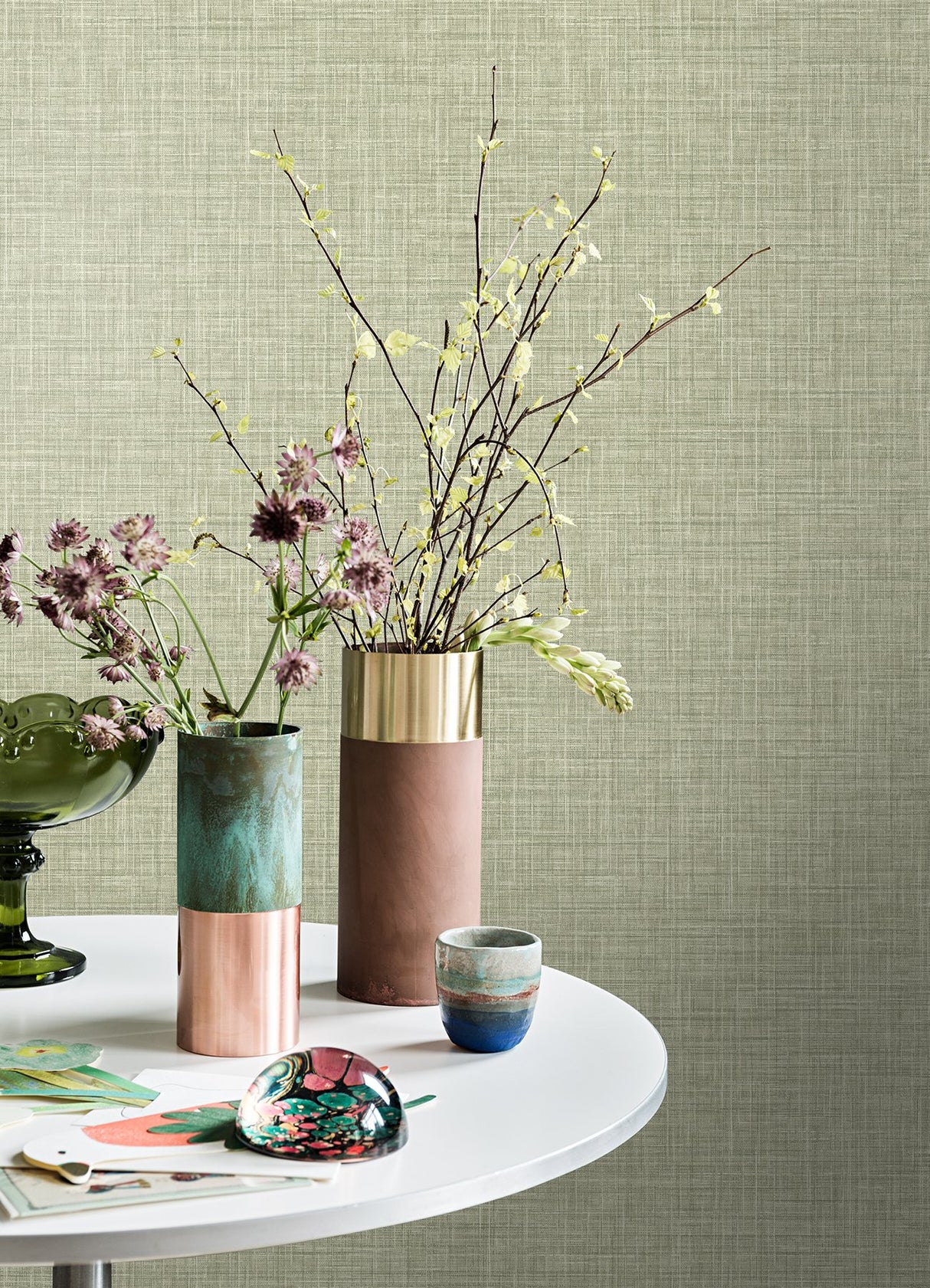 Tuckernuck Green Faux Linen Wallpaper with Fabric Texture - Advantage 4157-25792