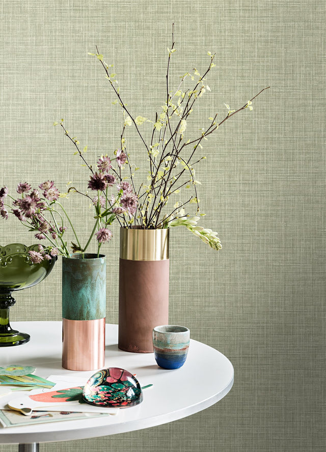 Tuckernuck Green Faux Linen Wallpaper with Fabric Texture - Advantage 4157-25792