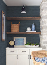 Barnaby Indigo Faux Grasscloth Wallpaper with Modern Graphics Pattern - Advantage 4157-25959