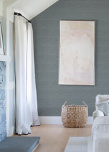 Barnaby Slate Faux Grasscloth Wallpaper with Textured Raised Ink - Advantage 4157-25963