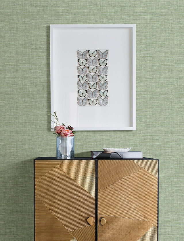 Exhale Light Green Faux Grasscloth Wallpaper with Textured Raised Ink - Brewster 4157-26457