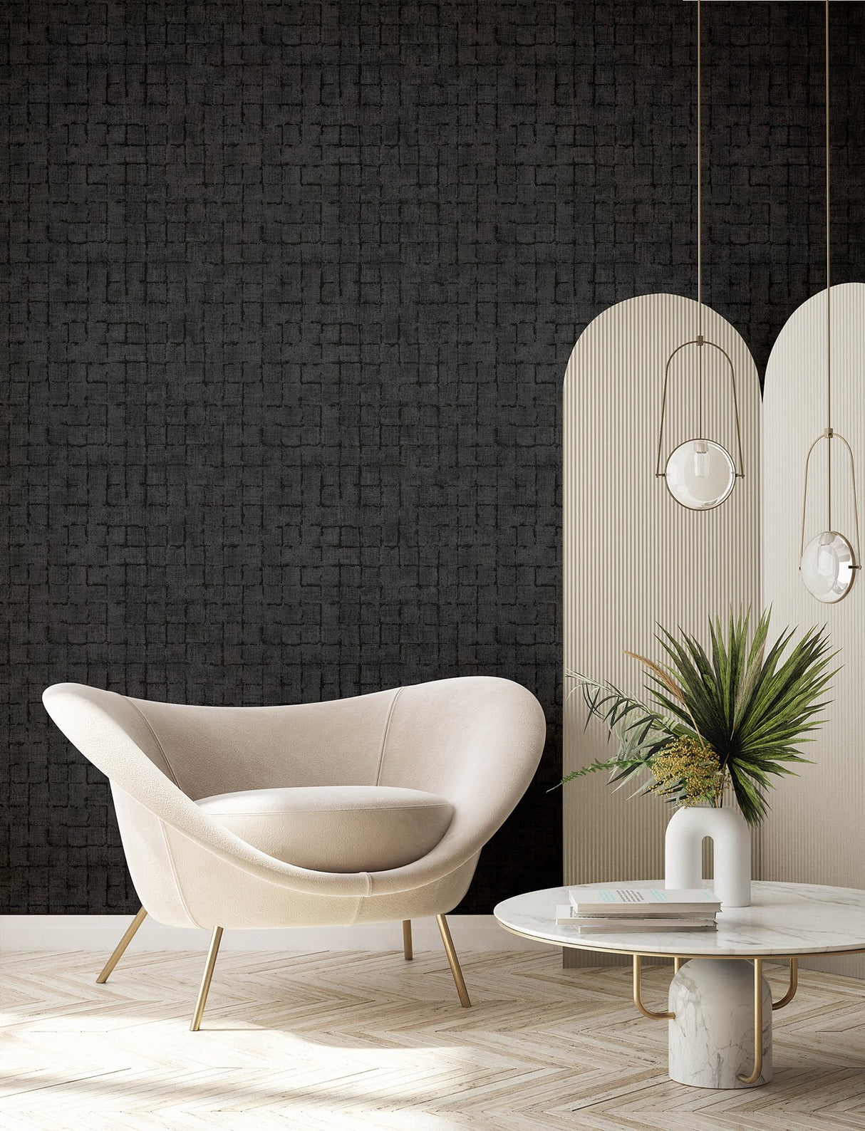 Blocks Charcoal Checkered Wallpaper with Raised Ink Geometric Texture - Advantage 4157-333456