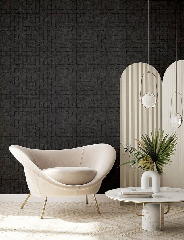 Blocks Charcoal Checkered Wallpaper with Raised Ink Geometric Texture - Advantage 4157-333456