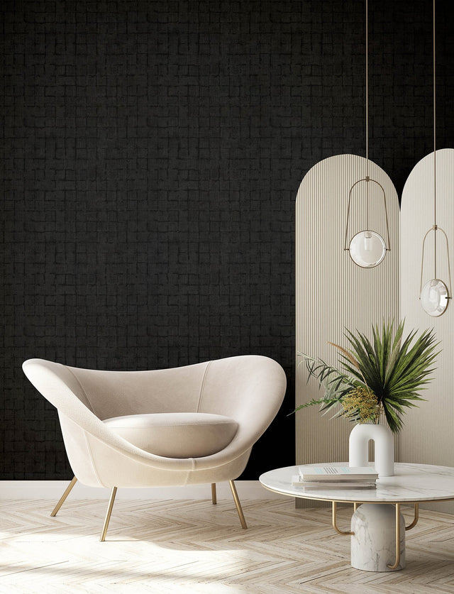 Blocks Black Checkered Wallpaper with Industrial Geometric Pattern - Advantage 4157-333457